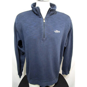 Orvis Blue 1/4 Zip Cotton Blend Fish Embroidered Pullover Sweater Men Sz L